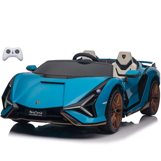 Lamborghini SIAN 24V 2 Seater Ride on Car for Kids with 4WD, Remote Control, EVA Wheels, Open Doors, Storage, Leather Seat, LED Lights & Music