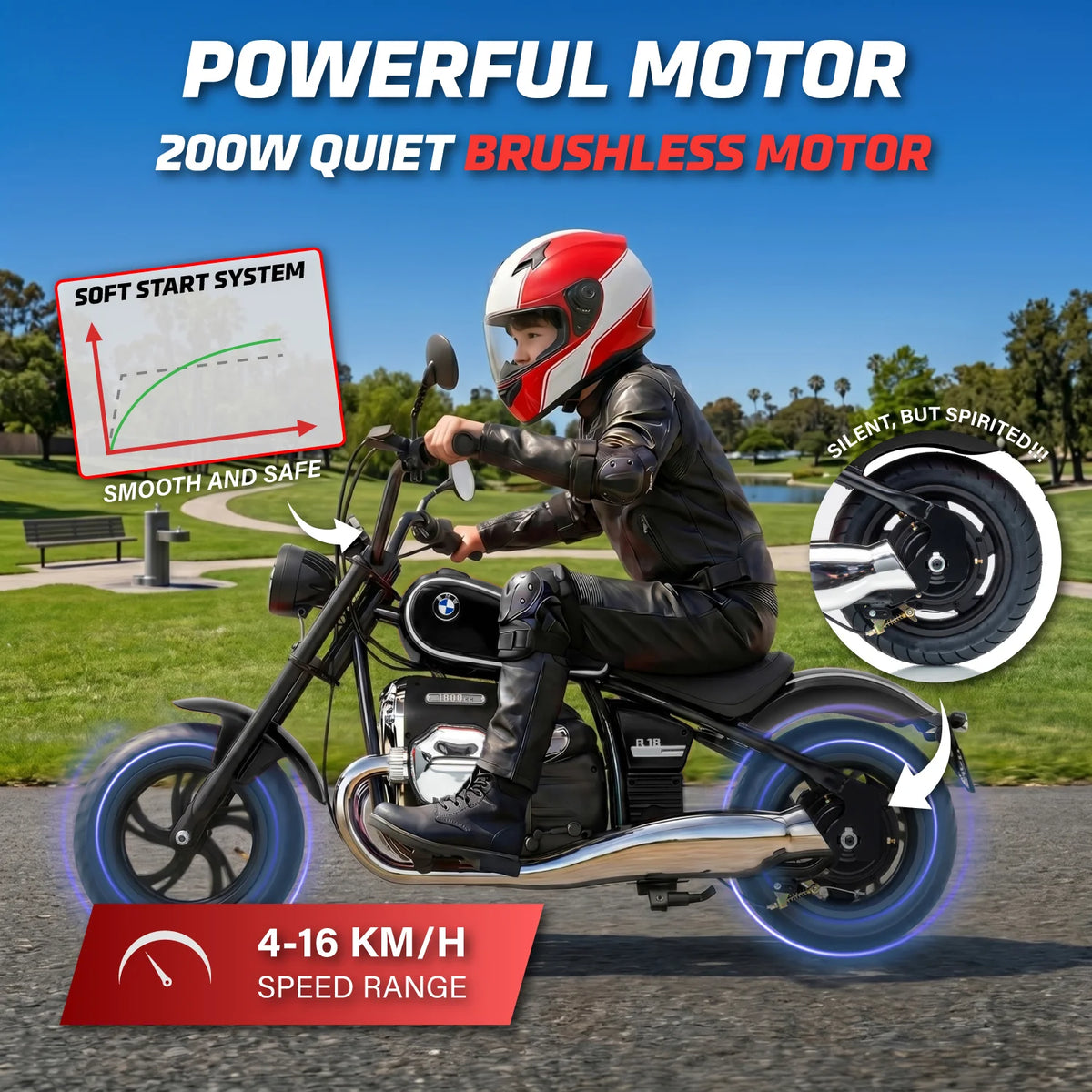 Official Licensed BMW R 18 24V Kids Ride-On Motorcycle with Auxiliary Wheels