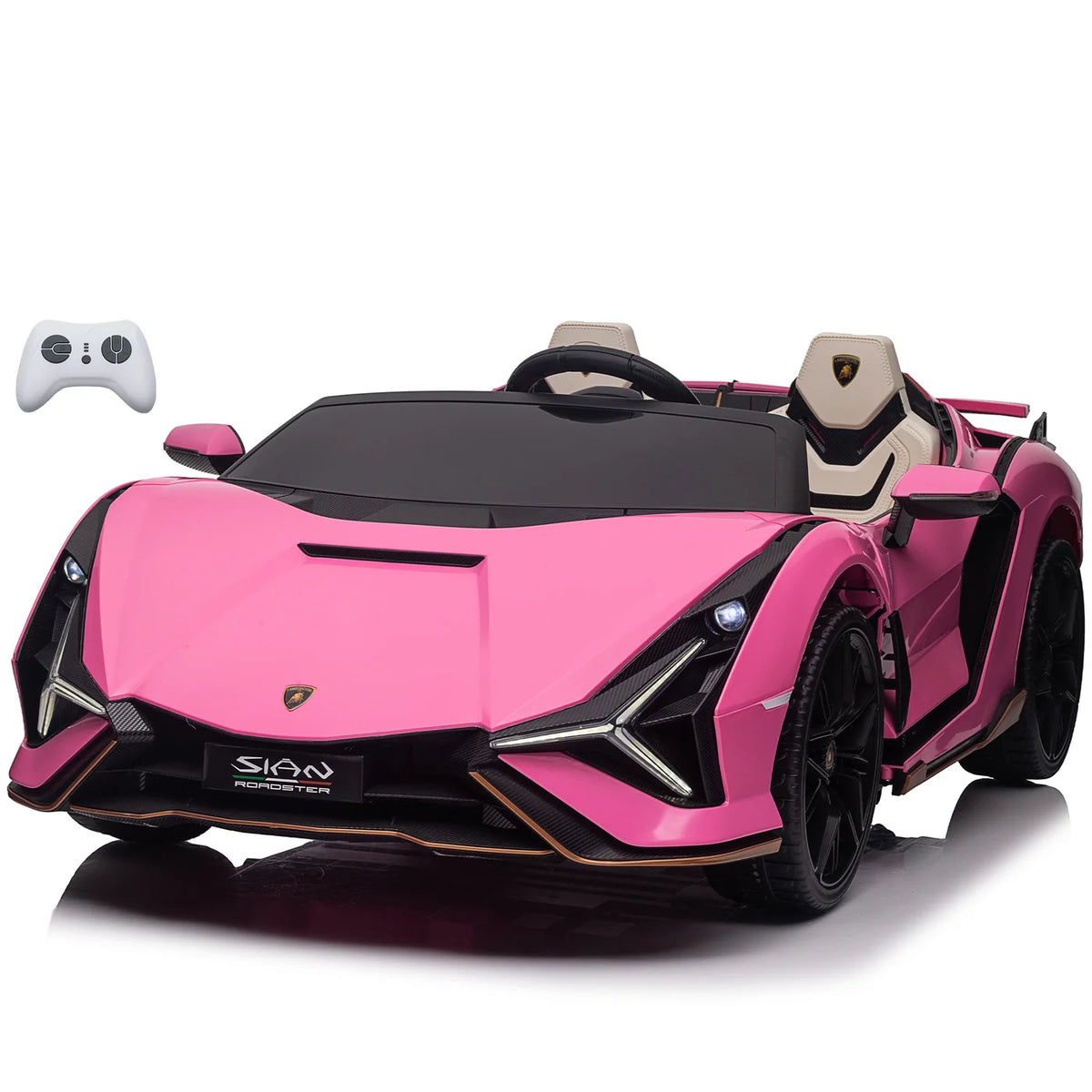 Lamborghini SIAN 24V 2 Seater Ride on Car for Kids with 4WD, Remote Control, EVA Wheels, Open Doors, Storage, Leather Seat, LED Lights & Music